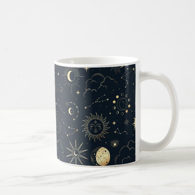 Midnight Blue Gold Star Constellation Pattern Coffee Mug (Right)