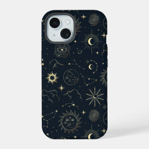 Midnight Blue Gold Star Constellation Pattern iPhone 15 Case