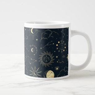 Midnight Blue Gold Star Constellation Pattern Large Coffee Mug