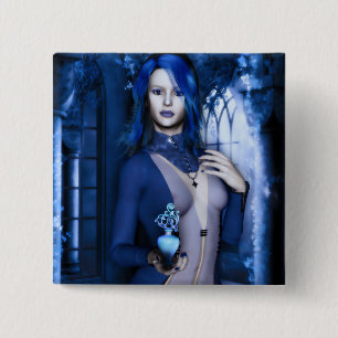 Midnight Blue Goth Witch Fantasy 2 Inch Square Button