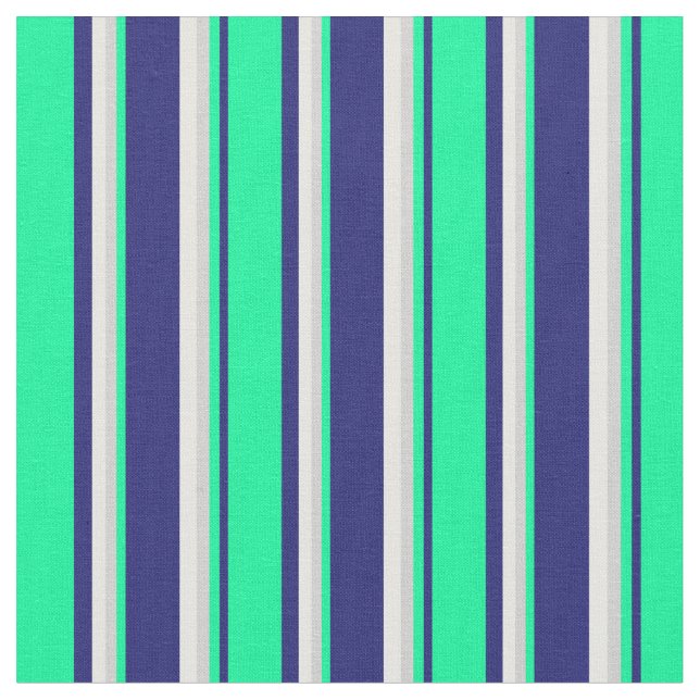 Midnight Blue, Green, Light Grey & Mint Cream Fabric (Close Up)