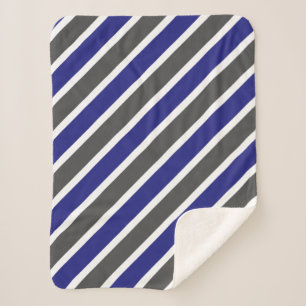 Midnight Blue & Grey Stripes Sherpa Blanket