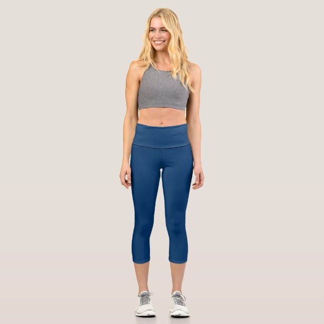 Midnight Blue High-Waisted Capri Leggings – Custom (Front)