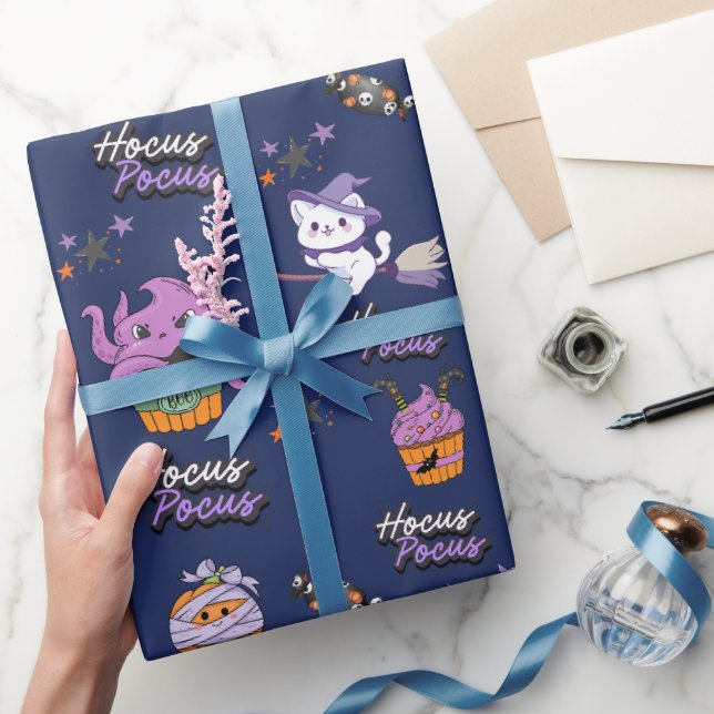 midnight blue Hocus Pocus cute Witch Cat Halloween Wrapping Paper (Gifting)