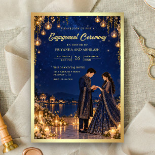 Midnight Blue Indian Engagement Ceremony Invitation