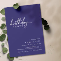 Midnight Blue Indigo Simple Casual Modern Birthday