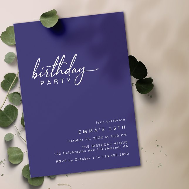 Midnight Blue Indigo Simple Casual Modern Birthday Invitation (Creator Uploaded)
