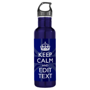 Midnight Blue Keep Calm and Your Text Union Jack 710 Ml Water Bottle