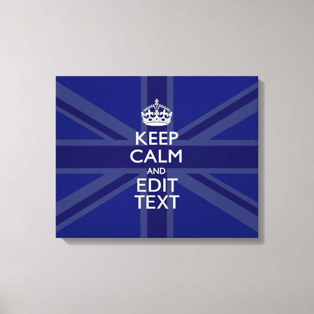 Midnight Blue Keep Calm and Your Text Union Jack Canvas Print (Front)