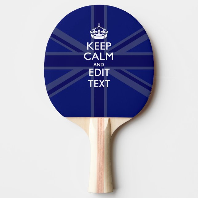 Midnight Blue Keep Calm and Your Text Union Jack Ping Pong Paddle (Front)