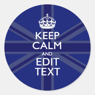Midnight Blue Keep Calm Get Your Text Union Jack Classic Round Sticker