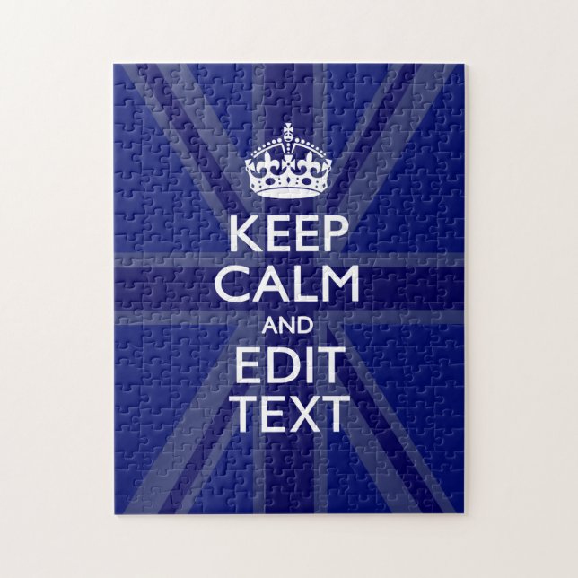 Midnight Blue Keep Calm Get Your Text Union Jack Jigsaw Puzzle (Vertical)