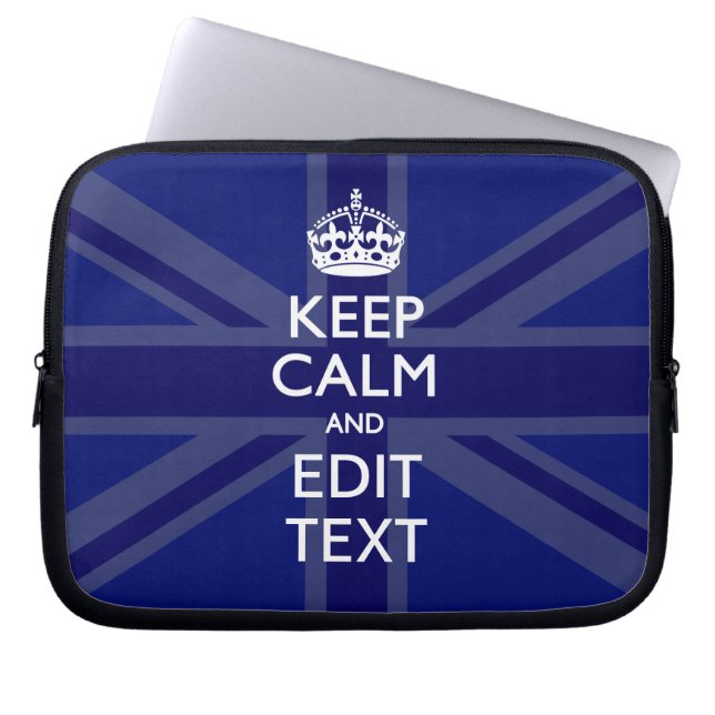 Midnight Blue Keep Calm Get Your Text Union Jack Laptop Sleeve (Front)