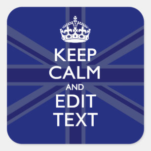 Midnight Blue Keep Calm Get Your Text Union Jack Square Sticker