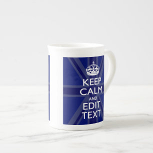 Midnight Blue Keep Calm Have Your Text Union Jack Bone China Mug