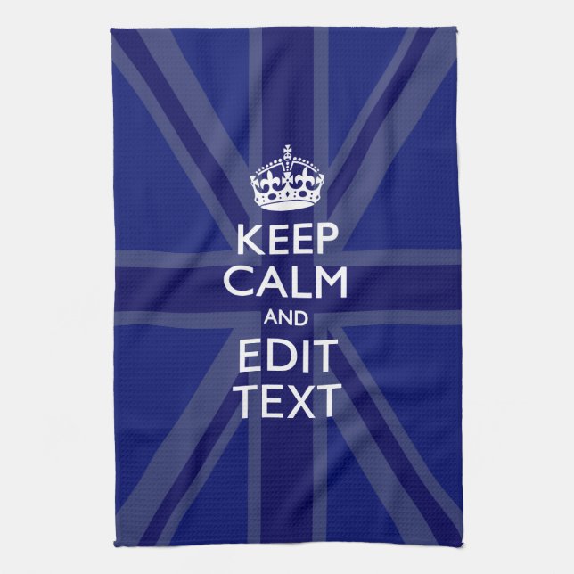 Midnight Blue Keep Calm Have Your Text Union Jack Kitchen Towel (Vertical)