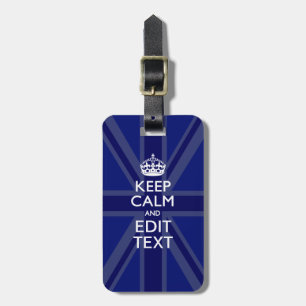 Midnight Blue Keep Calm Have Your Text Union Jack Luggage Tag