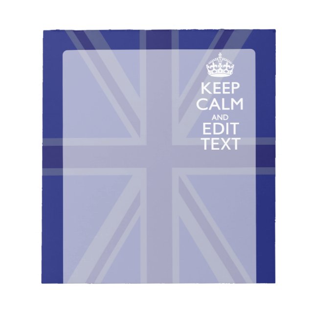 Midnight Blue Keep Calm Have Your Text Union Jack Notepad (Front)