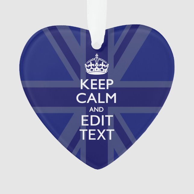 Midnight Blue Keep Calm Have Your Text Union Jack Ornament (Front)