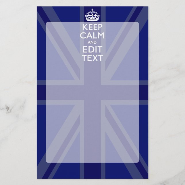 Midnight Blue Keep Calm Have Your Text Union Jack Stationery (Front)
