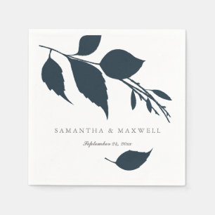 Midnight Blue Leaves Wedding Napkins