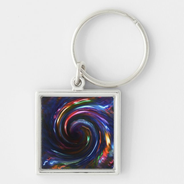 Midnight Blue lights Swirl-Design1 Keychain (Front)