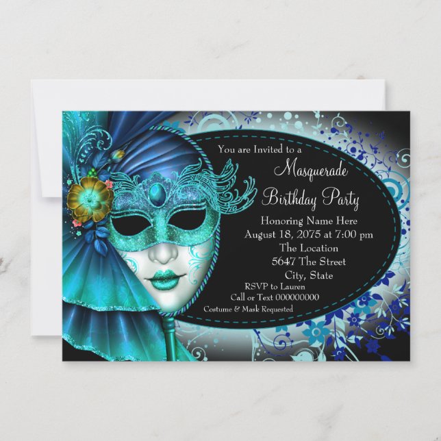 Midnight Blue Masquerade Party Invitation (Front)
