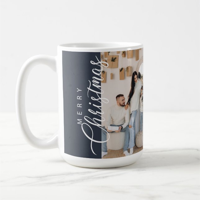 Midnight Blue Merry Christmas Photo Mug (Left)