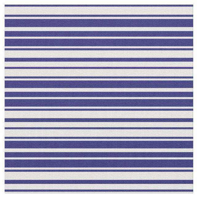 Midnight Blue & Mint Cream Coloured Lines Pattern Fabric (Close Up)