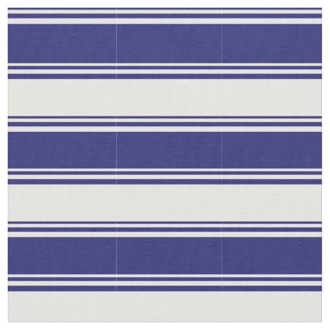 Midnight Blue & Mint Cream Coloured Stripes Fabric (Close Up)