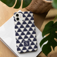 Midnight Blue Modern Aztec Geometric Monogram