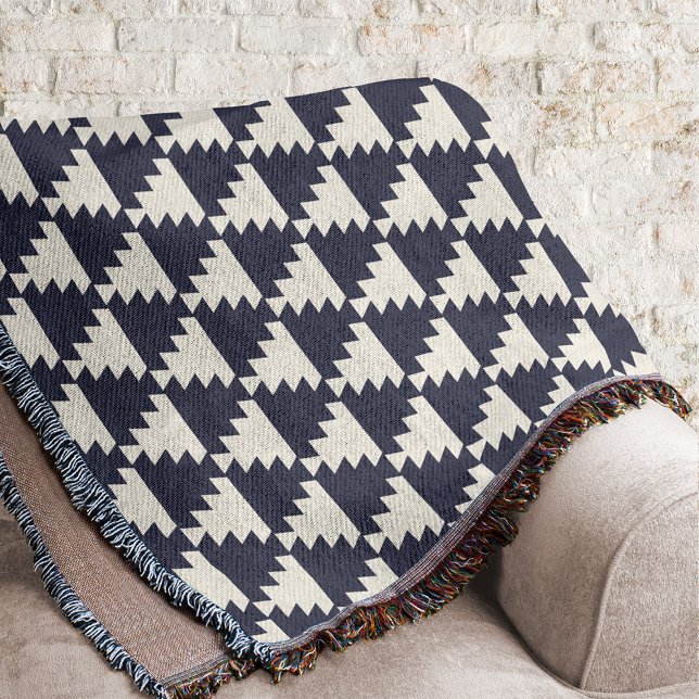 Midnight Blue Modern Aztec Geometric Pattern Throw Blanket (Creator Uploaded)
