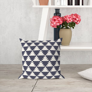Midnight Blue Modern Aztec Geometric Pattern Throw Pillow