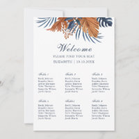 Midnight Blue Monstera Seating Chart Foam Board