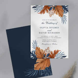Midnight Blue Monstera Wedding Invitation