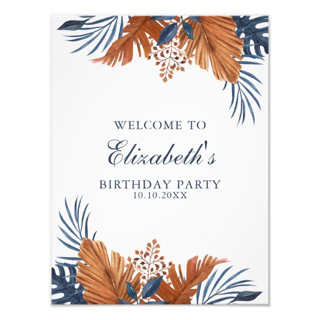 Midnight Blue Monstera Welcome Sign (Front)