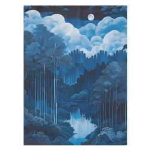 Midnight Blue Moon Forest Tablecloth
