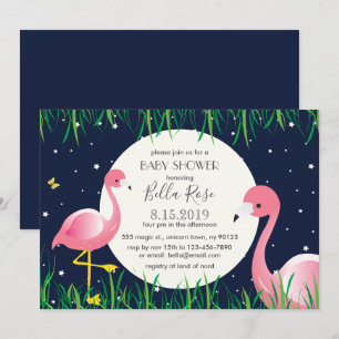 Midnight Blue Moon Star Flamingos Baby Shower Card