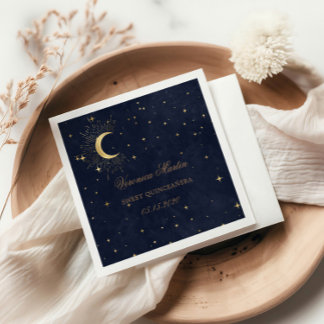 Midnight Blue Moon Stars Quinceanera Napkin