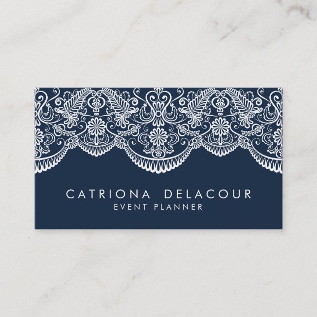 Midnight Blue Moroccan Lace Pattern Business Card (Front)