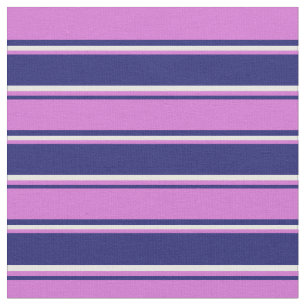 Midnight Blue, Orchid & White Striped Pattern Fabric