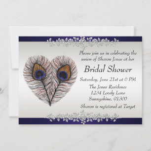 Midnight Blue Peacock Bridal Shower Invitation