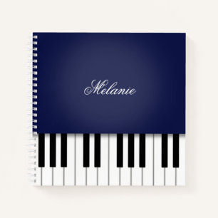 Midnight Blue Piano Music Keyboard Personalized Notebook