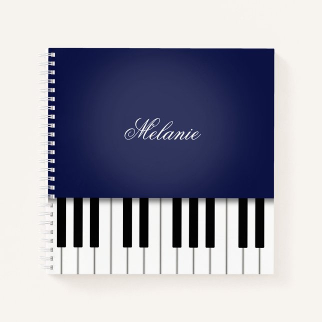Midnight Blue Piano Music Keyboard Personalized Notebook (Front)