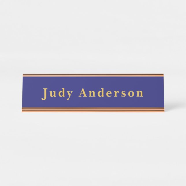 Midnight Blue Professional Plain Modern Elegant Desk Name Plate (Front)