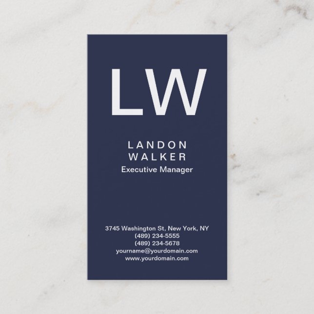 Midnight blue professional simple modern monogram business card (Front)