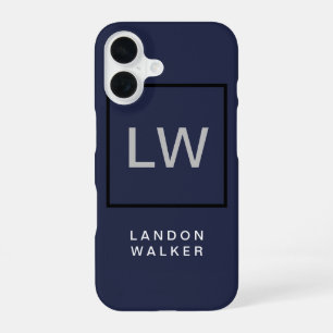 Midnight blue professional simple modern monogram  iPhone 16 case