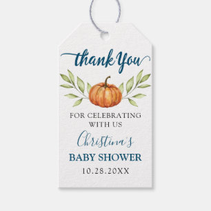Midnight Blue Pumpkin Baby Shower Thank You Gift Tags