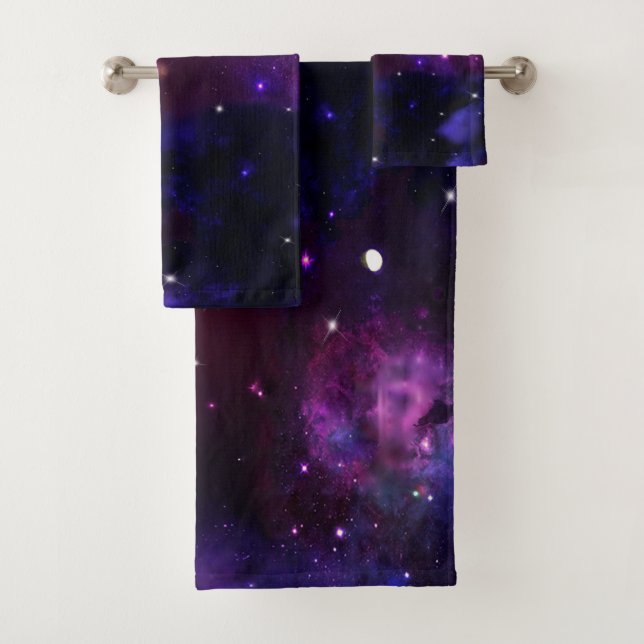 Midnight Blue Purple Galaxy Bath Towel Set (Insitu)