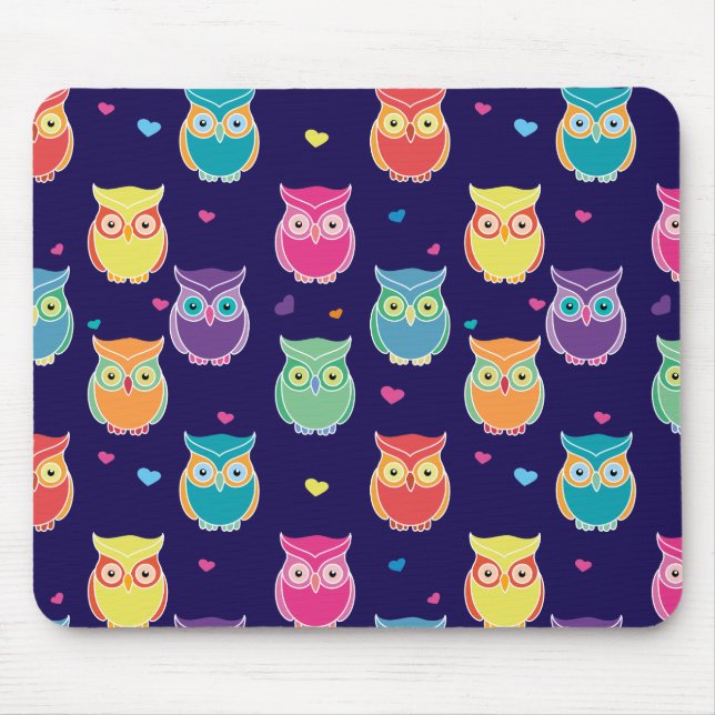 Midnight Blue Rainbow Owl Pattern Pretty Tween Mouse Pad (Front)